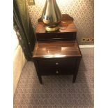 A Pair Of Two Tier Bedside Nightstands With Antiqued Plate Top With Storage Compartments Mounted