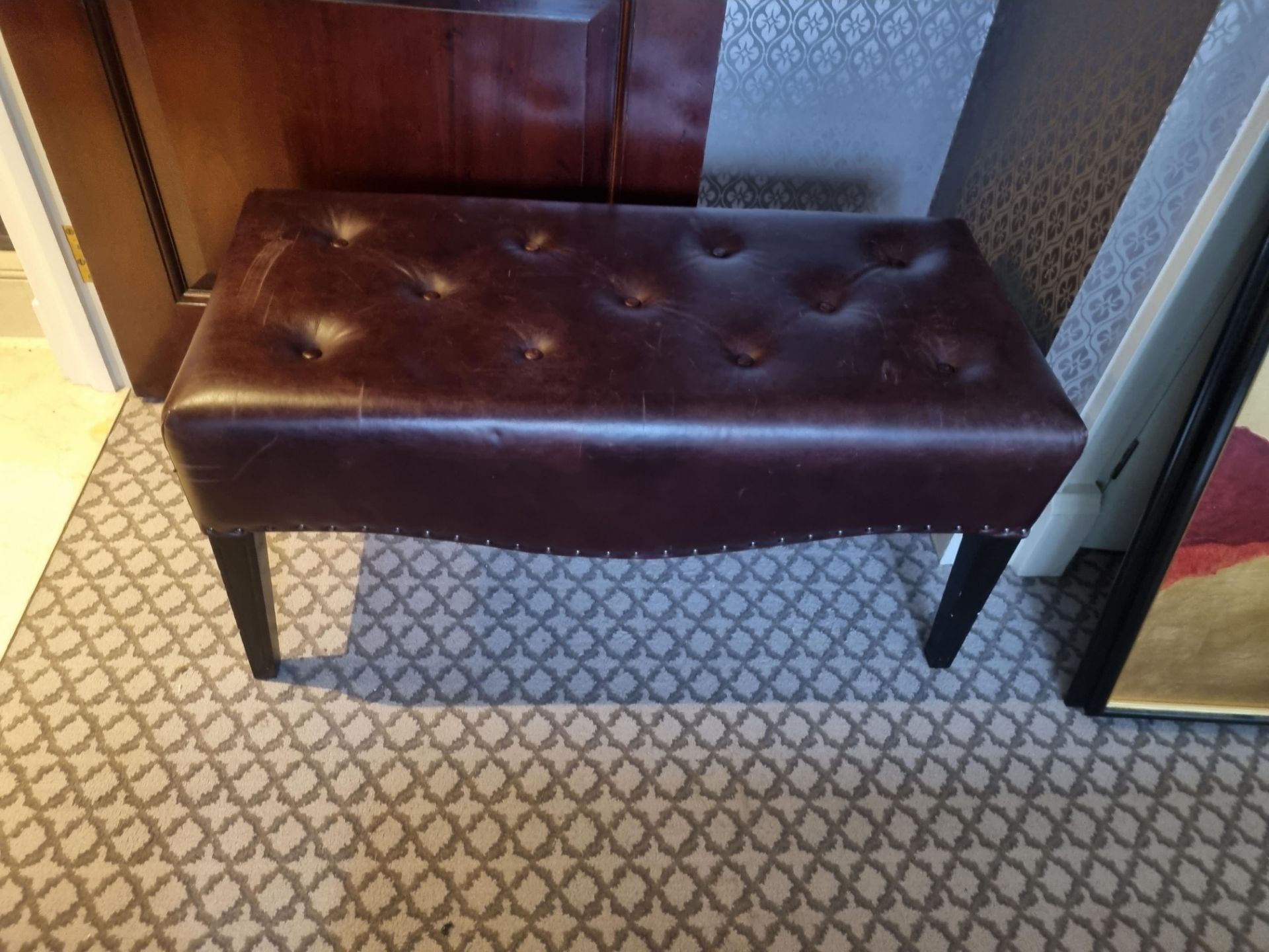 Tufted Leather Bench With Scrolled Apron 100 x 46 x 47cm (Room 129)