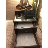 A Pair Of Two Tier Bedside Nightstands With Antiqued Plate Top With Storage Compartments Mounted