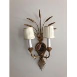 A Pair Of Wall Appliques Twin Arm In A Elegant Wheatsheaf Motif And A Small Decorative Mirror