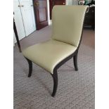 Sroll Back Leather Side Chair Legs And Frame In Solid Oak With A Stained Finish Upholstered In