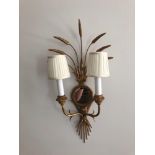 A Pair Of Wall Appliques Twin Arm In A Elegant Wheatsheaf Motif And A Small Decorative Mirror