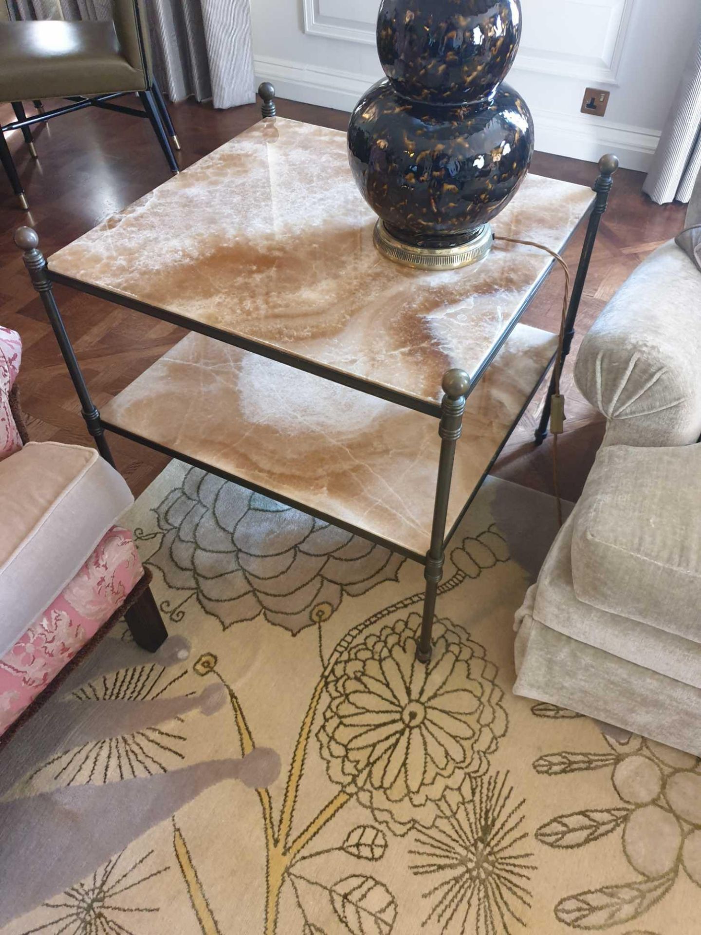 A Marble And Bronze Two Tier Side Table On Cast Frame 70 x 70 x 65cm (Room 106 107)