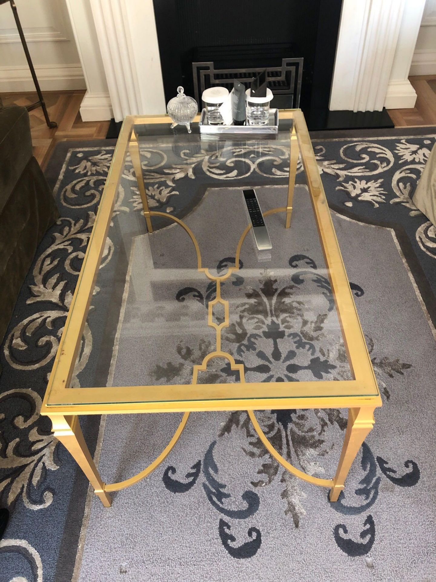 A Rectangular Coffee Table Polished Brass Frame With Clear Glass Top 110 x 60 x 58cm (Room 204)