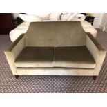 Classic Upholstered Two Seater Sofa In Taupe With Scatter Cushions 150 x 85 x 90cm (Room 205)