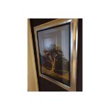 Landscape Lithograph Print Framed Depicting A Tree 62 x 76cm (Room 127)