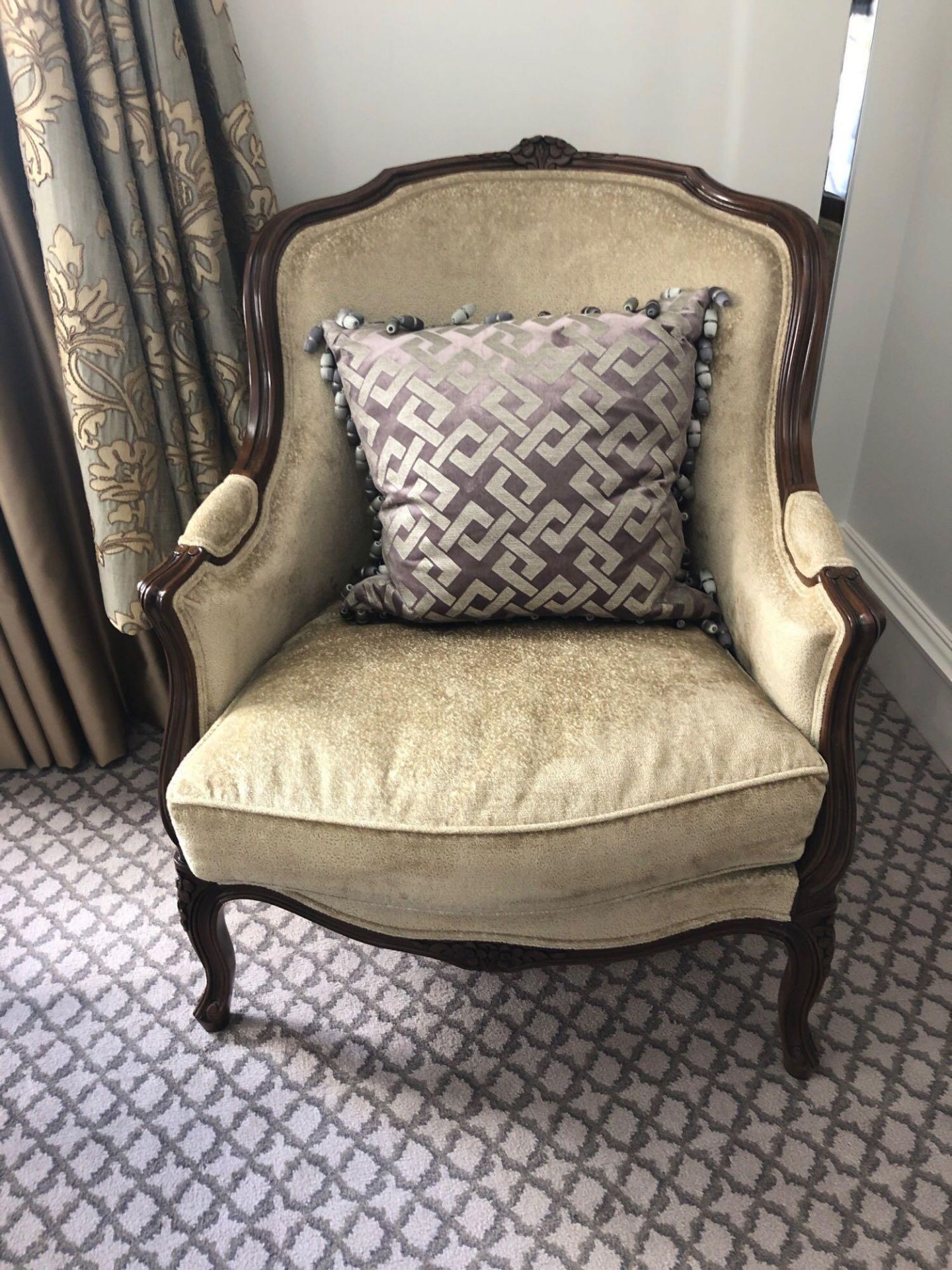 Louis XV Style Bergere The Slightly Flared Arms Have Upholstered Armrests Upholstered In Cream
