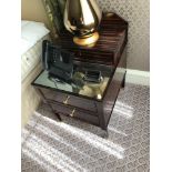 A Pair Of Two Tier Bedside Nightstands With Antiqued Plate Top With Storage Compartments Mounted