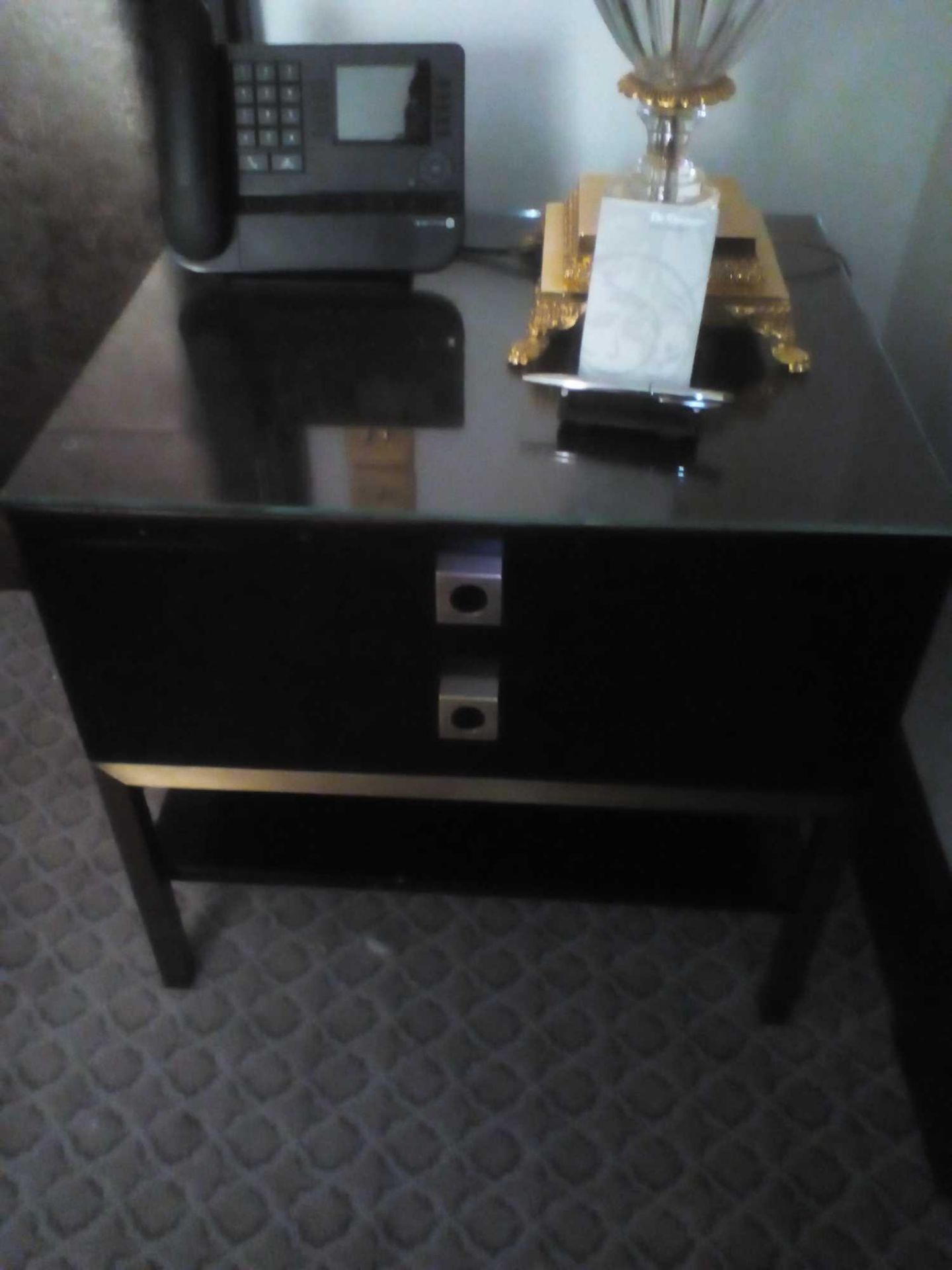 A Pair Of Two Drawer Bedside Tables Bronze Base 60 x 50 x 58 (Room 105)