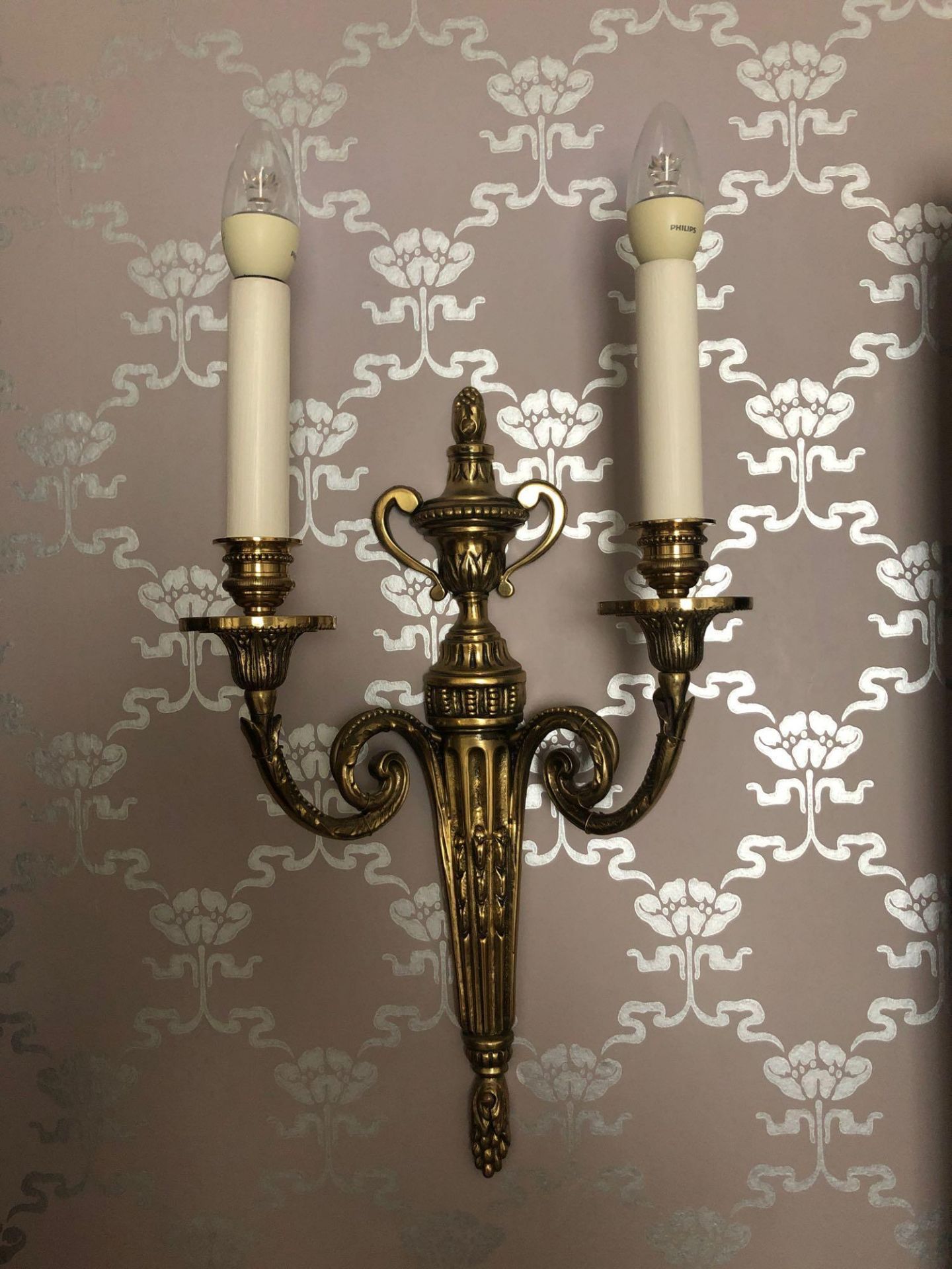 A Pair Of Wall Appliques Twin Leaf Capped Scroll Arms Issuing From A Well-Cast Single Decorative