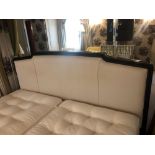 Headboard, Handcrafted With Nail Trim And Padded Textured Woven Upholstery In Cream With Black And