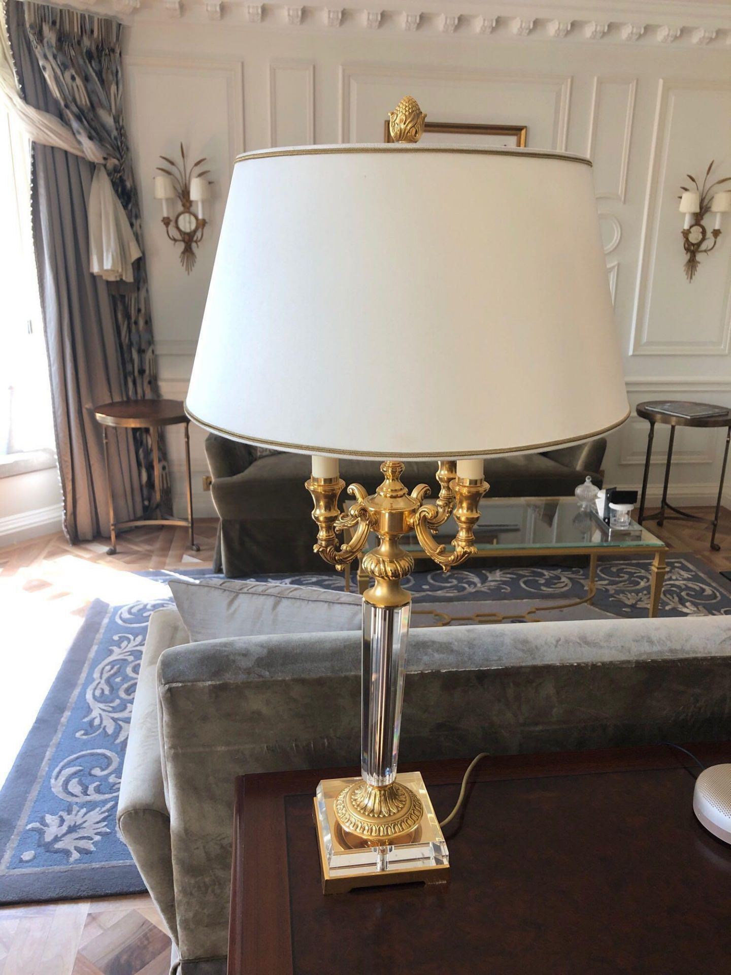 Laudarte Crystal Table Lamp Bronze Lost-Wax Casting Antique Gilt Bronze Base And Column And Parts In