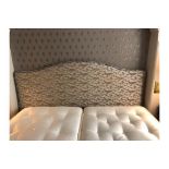 Headboard, Handcrafted With Nail Trim And Padded Textured Woven Upholstery