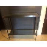 A Forged Metal Two Tier Console Table With Glass Shelves 80 x 26 x 77cm (Room 214)