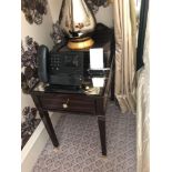 A Pair Of Two Tier Bedside Nightstands With Antiqued Plate Top With Storage Compartments Mounted