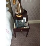 A Pair Of Two Tier Bedside Nightstands With Antiqued Plate Top With Storage Compartments Mounted