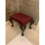 Hall Bench Upholstered Red Seat Pad With Nail Head Trim On Mask Knuckle Cabriole Legs Terminating In
