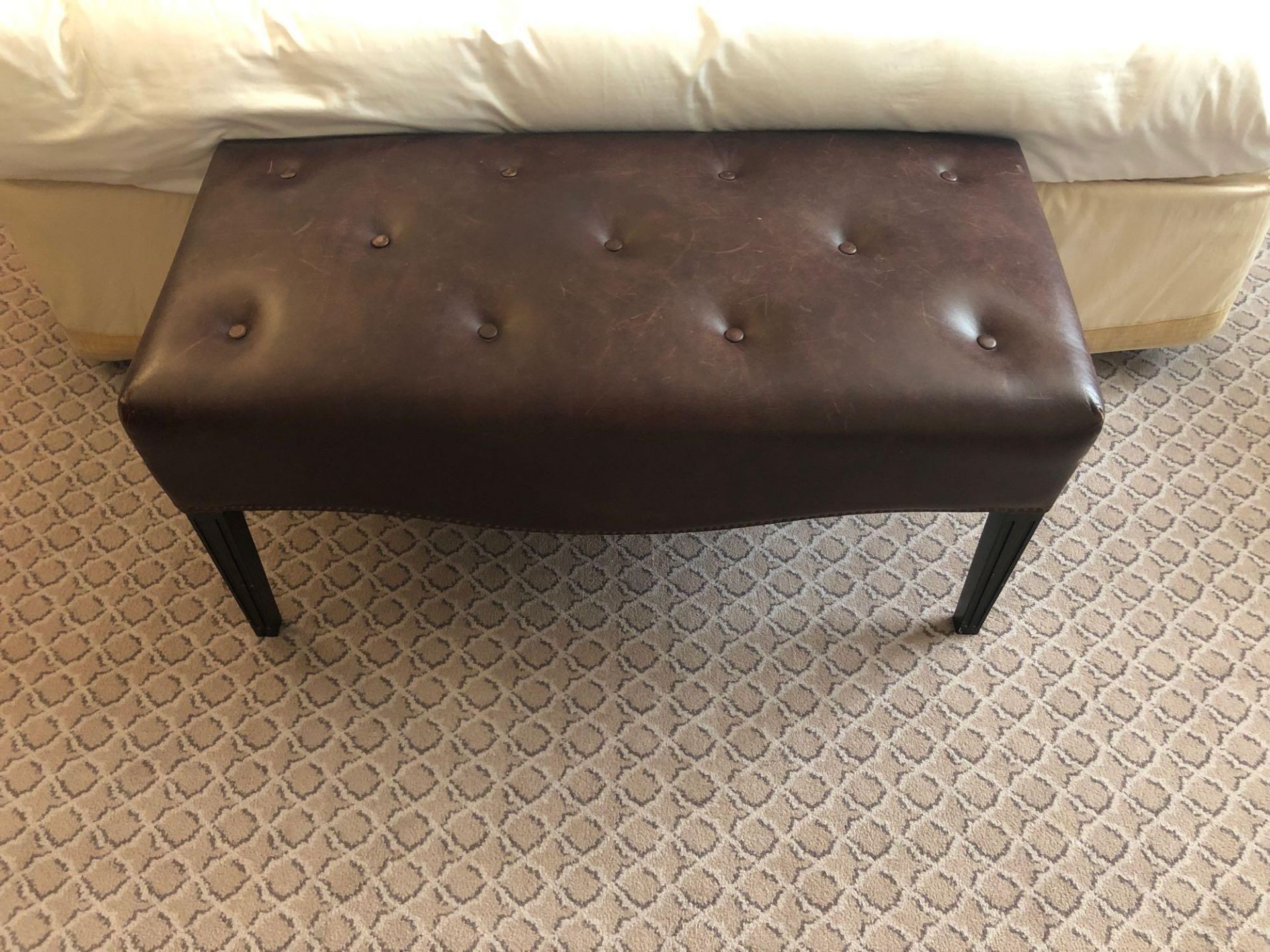 Tufted Leather Bench With Scrolled Apron 100 x 46 x 47cm (Room 231)