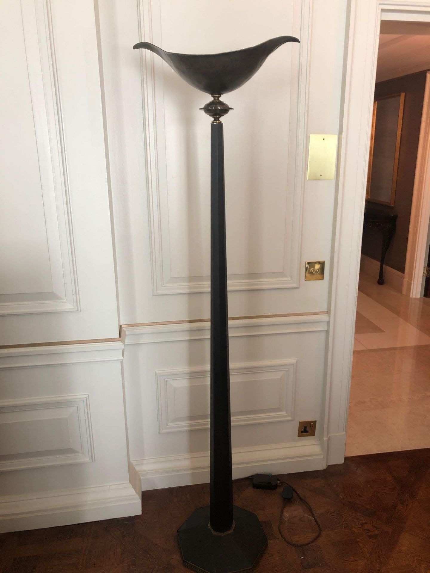 Heathfield And Co Torchiere Floor Lamp Black Column With Bowl Effect Metal Uplighter 173cm (Room