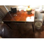 Writing Table Burr Top With Single Drawer Gold Trim And Terminating In Brass Feet 120 x 60 x 77cm (