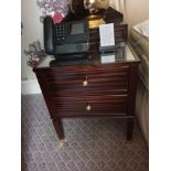 A Pair Of Two Tier Bedside Nightstands With Antiqued Plate Top With Storage Compartments Mounted