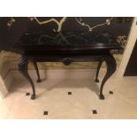 Ebonised Wood Marble Top Console Table The Apron With Shell Mask On Queen Anne Style Legs