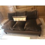 Classic Upholstered 3 Seater Sofa In Light Brown Fabric Complete With Scatter Cushions 190 x 100 x