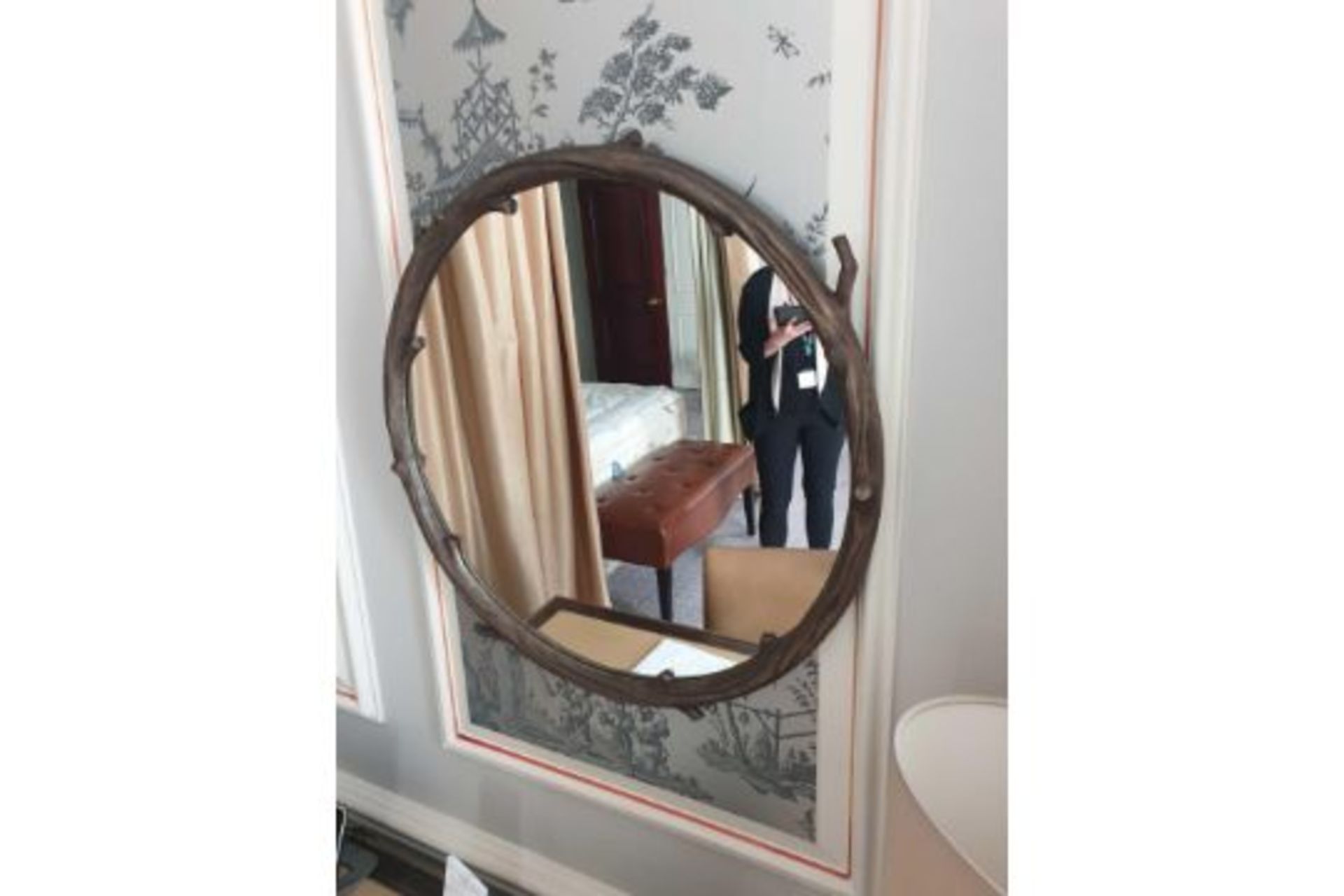 Forgeability Bespoke Metalwork Twig Circular Wall Mirror Brass Surround 60cm Diameter (Room 122)