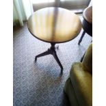 Circular Side Table With Antiqued Plate Top And Brass Trim Mounted On Tapering Legs With Brass