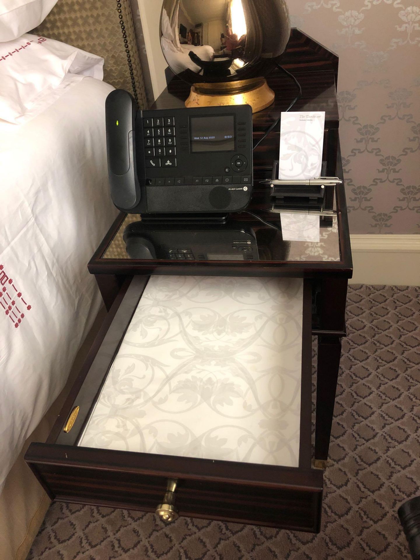 A Pair Of Two Tier Bedside Nightstands With Antiqued Plate Top With Storage Compartments Mounted - Image 2 of 2