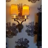 A Pair Of Dernier And Hamlyn Twin Arm Antique Bronzed Wall Sconces With Shade 51cm (Room 112)