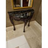 Demi Lune Console Table Wooden Table With Carved Details And Black Marble Top 85 x 39 x 78cm (Room