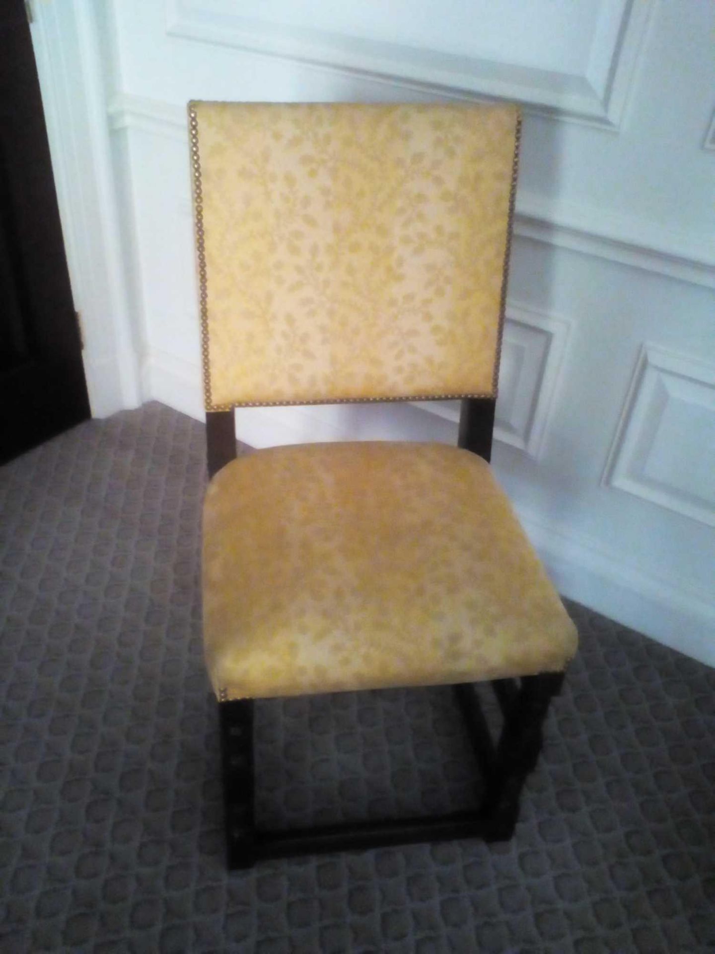 Upholstered Regency Style Hall Chair Gold Jacquard With Ail Stud Detail 44 x 46 x 100cm (Room 103)