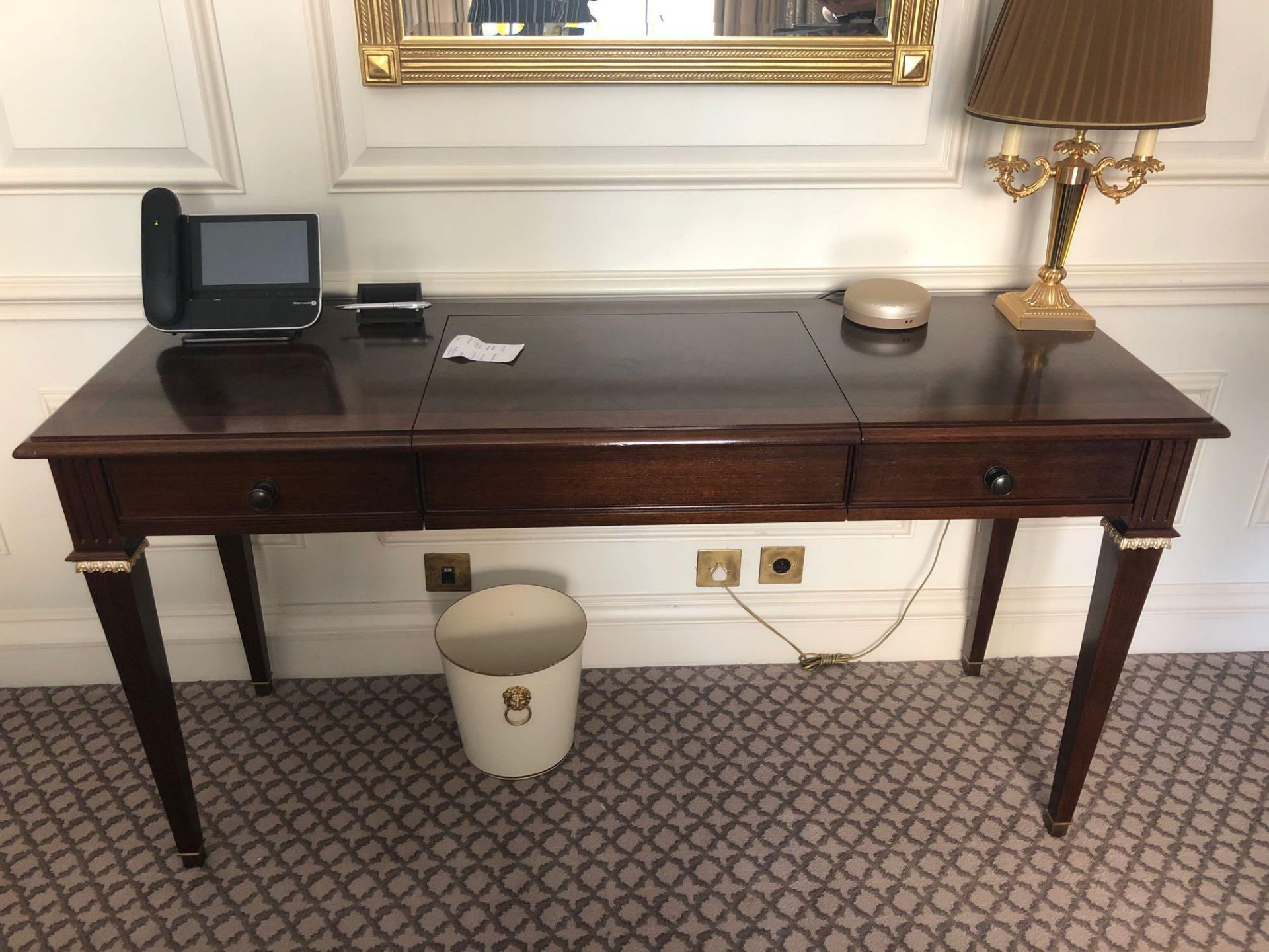 Kingswood Writing Desk / Dressing Table With Two Faux Drawers And Pop-Up Leather Lid Fitted