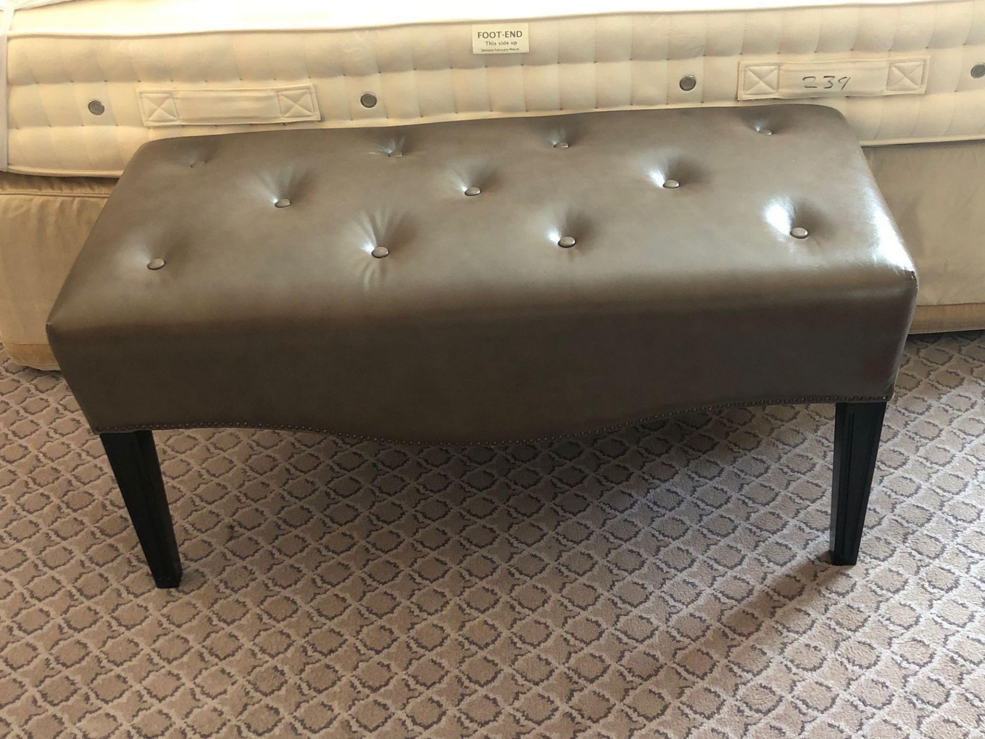 Tufted Leather Bench With Scrolled Apron 100 x 46 x 47cm (Room 239)