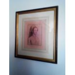 Framed Lithograph Portrait Print HOLBEIN-HENRY VIII COURT: The Lady Audley (Bartolozzi) 1884