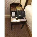 A Pair Of Two Tier Bedside Nightstands With Antiqued Plate Top With Storage Compartments Mounted