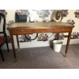 Writing Desk High Gloss Ebony Wood With Tooled Leather Inlay Faux Central Drawer Flanked By Single