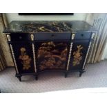 Black Lacquer Hand Decorated Chinoiserie Serpentine Commode By Restall Brown And Clennell The Six