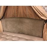 Headboard, Handcrafted With Nail Trim And Padded Textured Woven Upholstery With Gold Pelmet