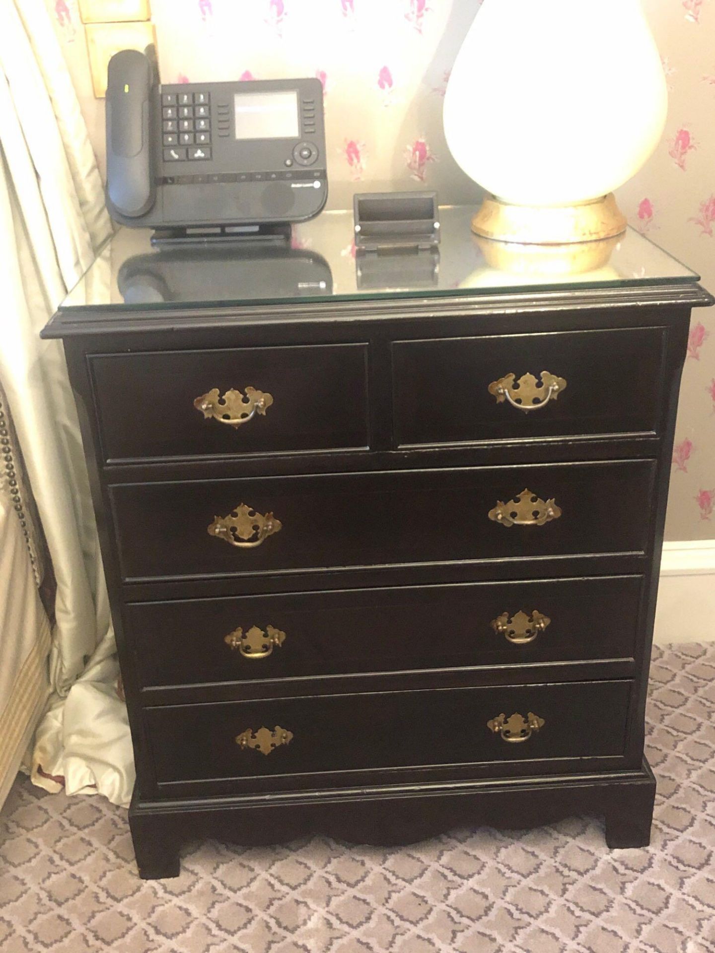 A Pair Of Five Drawer Chests Featuring A Moulded Top Over A Frieze Of Five Beaded Drawers Each