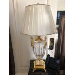 A Pair Of Laudarte Crystal Table Lamps Inserts And Decorations In 24ct Gold With Shade 95cm Tall (