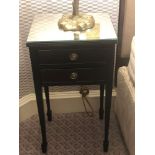 A Pair Of Tall Bedside Tables Featuring Two Drawers With A Mirrored Top Surface On Tapered Legs 34 x