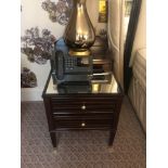 A Pair Of Two Tier Bedside Nightstands With Antiqued Plate Top With Storage Compartments Mounted