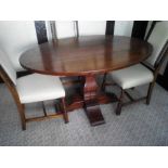 Mahogany Oak Oval Dining Table On A Quad Pedestal Base 140 x 83 x 76cm (Room 104)