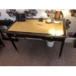 Writing Desk High Gloss Ebony Wood With Tooled Leather Inlay Single Drawer Mounted On Square