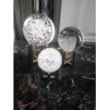 Set Of 3 Glass Crystal Paper Weight Spheres On Brass Stands (Room 102)