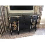 Black Lacquer Hand Decorated Chinoiserie Serpentine Commode By Restall Brown And Clennell The Five