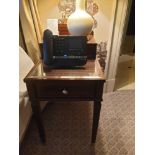 A Pair Of Two Tier Bedside Nightstands With Antiqued Plate Top With Storage Compartments Mounted