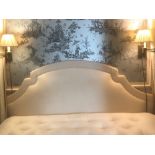 Headboard, Handcrafted With Nail Trim And Padded Textured Woven Upholstery (Room 217/8)
